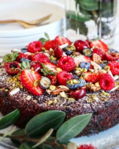 Gluten Free Christmas cake with fruit topping